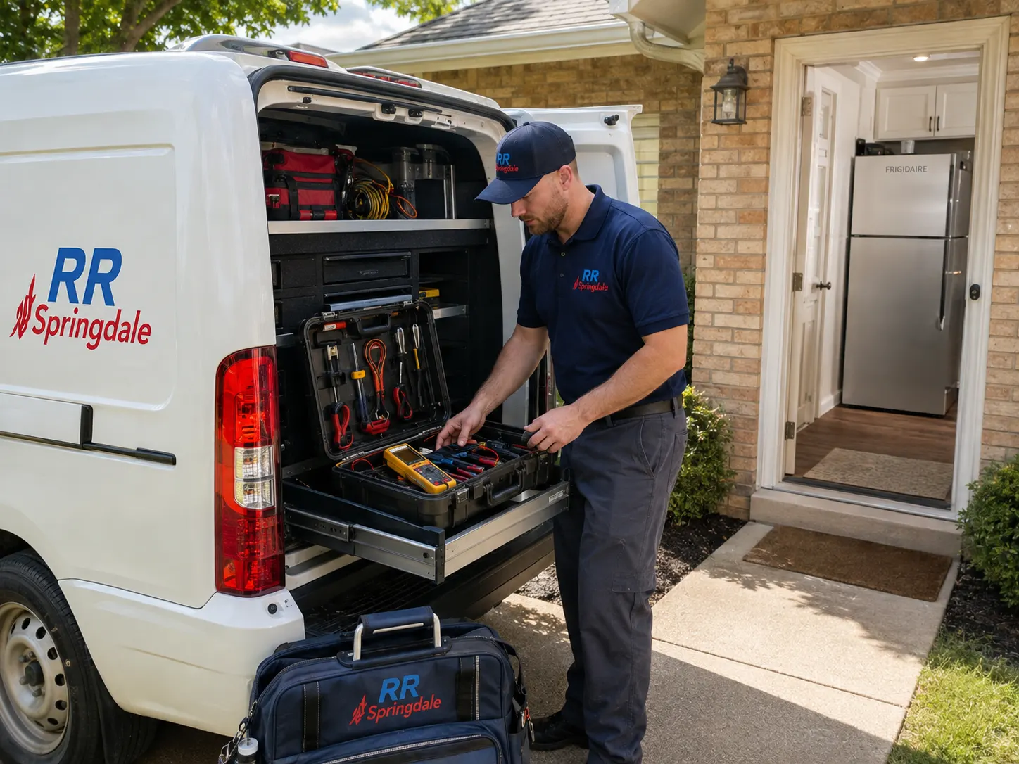 RR Springdale arriving for Frigidaire refrigerator repair in Springdale, AR.