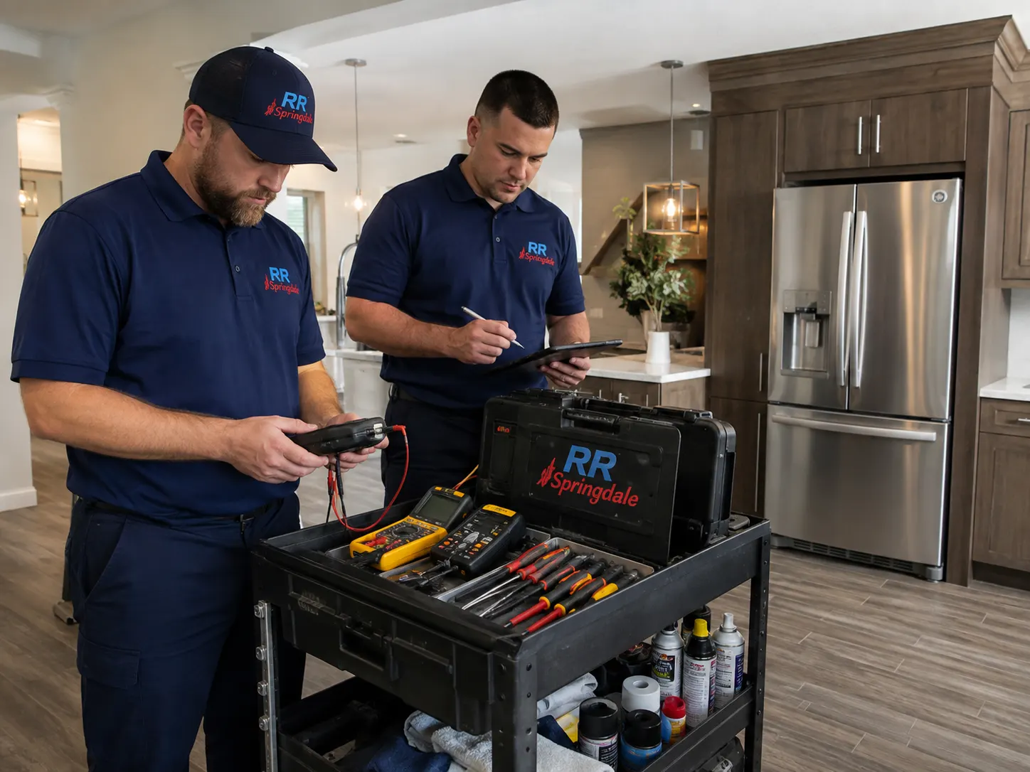 RR Springdale team preparing for GE refrigerator repair service in Springdale, AR.