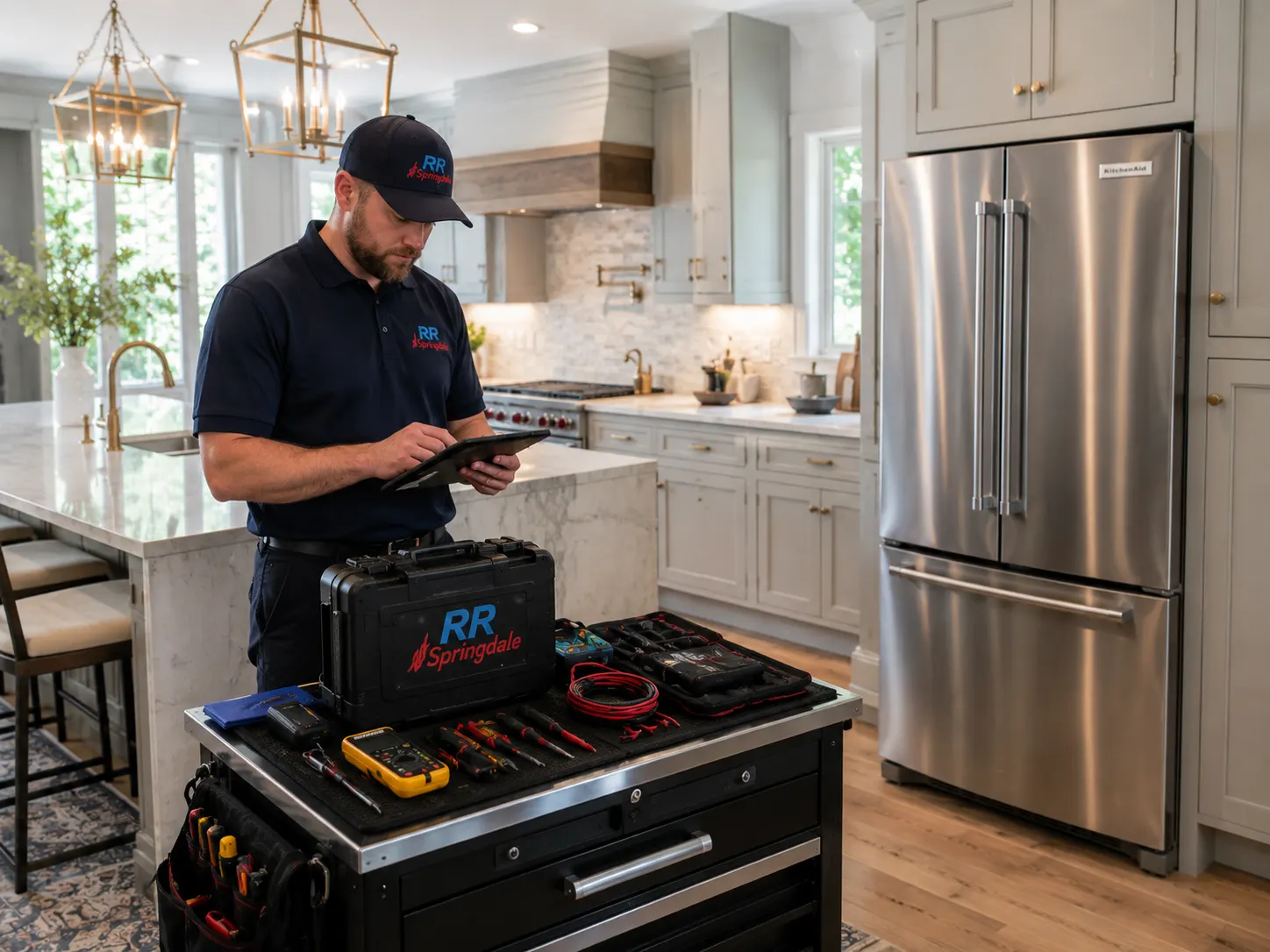 RR Springdale preparing KitchenAid refrigerator repair service in Springdale, AR.
