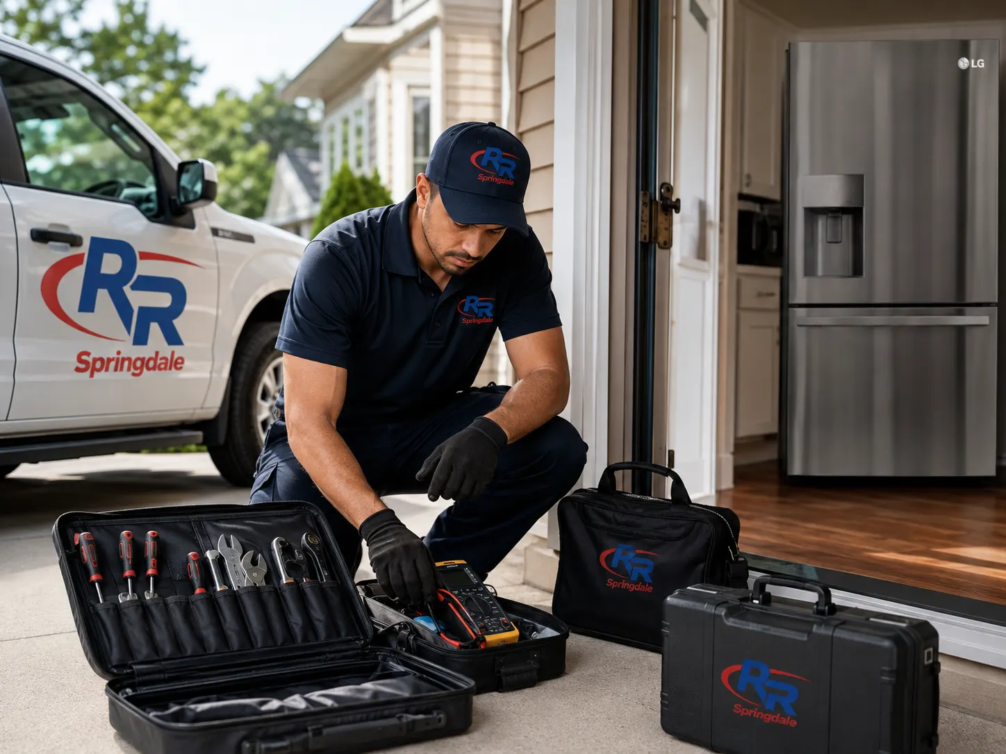 RR Springdale preparing equipment for LG refrigerator repair in Springdale, AR.