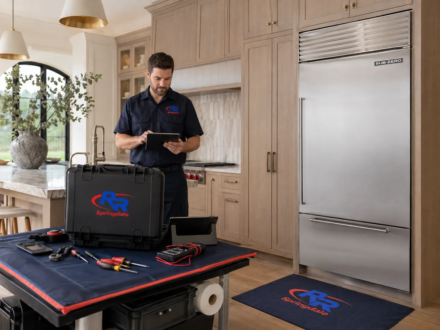 RR Springdale preparing Sub-Zero refrigerator repair service in Springdale, AR.