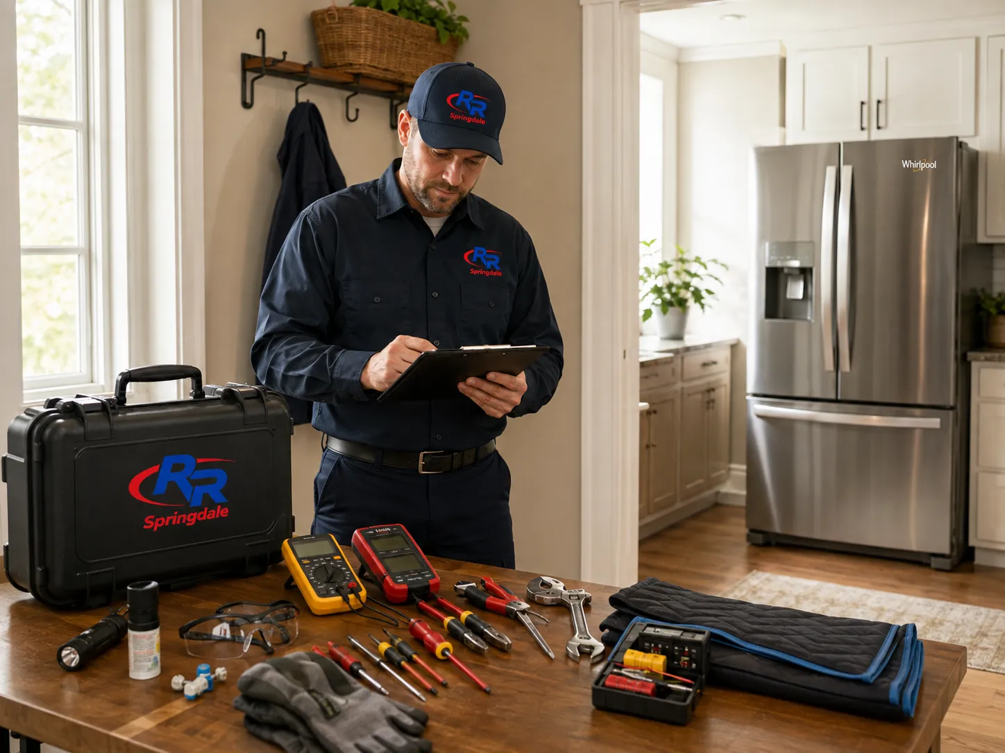 RR Springdale service setup for Whirlpool refrigerator repair in Springdale, AR.